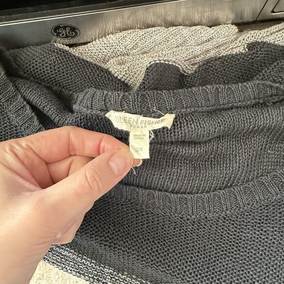 Eileen Fisher Woman Plus Size 2X Knit Sweater Tunic Organic Linen Popover Gray - Picture 3 of 12